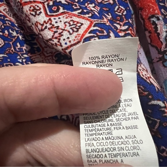 Lucky Brand 1X Plus Size Bollywood Bohemian Floral Long Sleeve Tassel Blouse Y9 - Picture 6 of 8